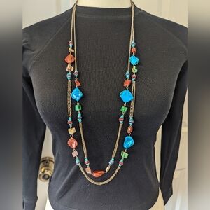 18" double chain faux stone turquoise bead fashion jewelry lobster claw